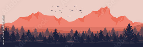 sunset landscape mountain scenery vector illustration for pattern background, wallpaper, background template, backdrop design, and design template