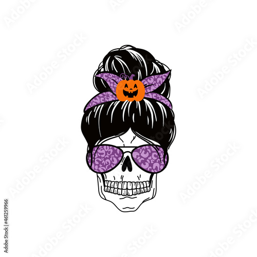 Halloween messy bun. Holiday mom life design with quote: Spooky mama. funny mom