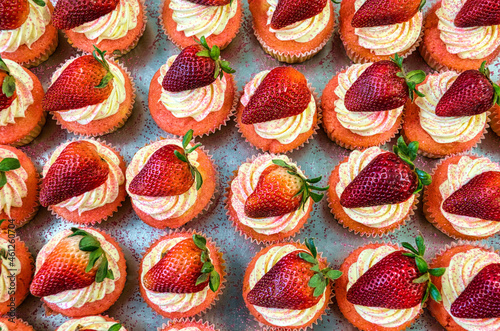Top view of strawberry cupcakes pattern