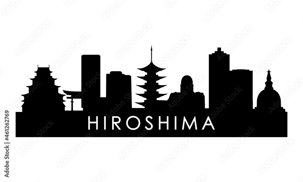 Hiroshima skyline silhouette. Black Hiroshima city design isolated on white background.