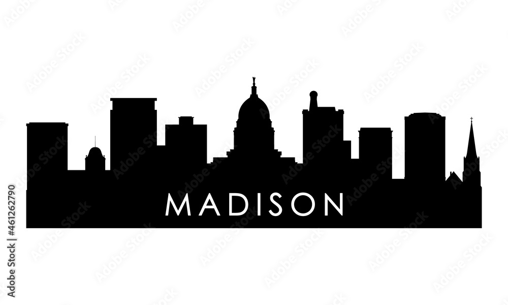 Madison skyline silhouette. Black Madison city design isolated on white background.