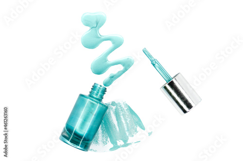 Turquoise colorful nail polish isolated on white background.