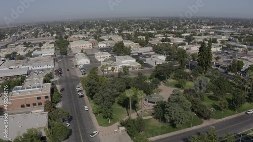 Morning aerial view of the downtown area of Tulare, California, USA. photo