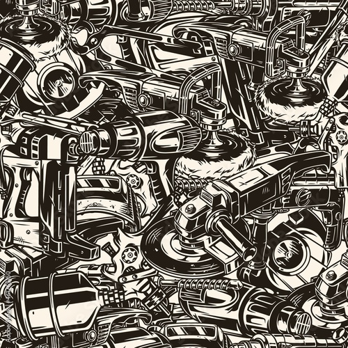 Blue collar worker tools seamless pattern