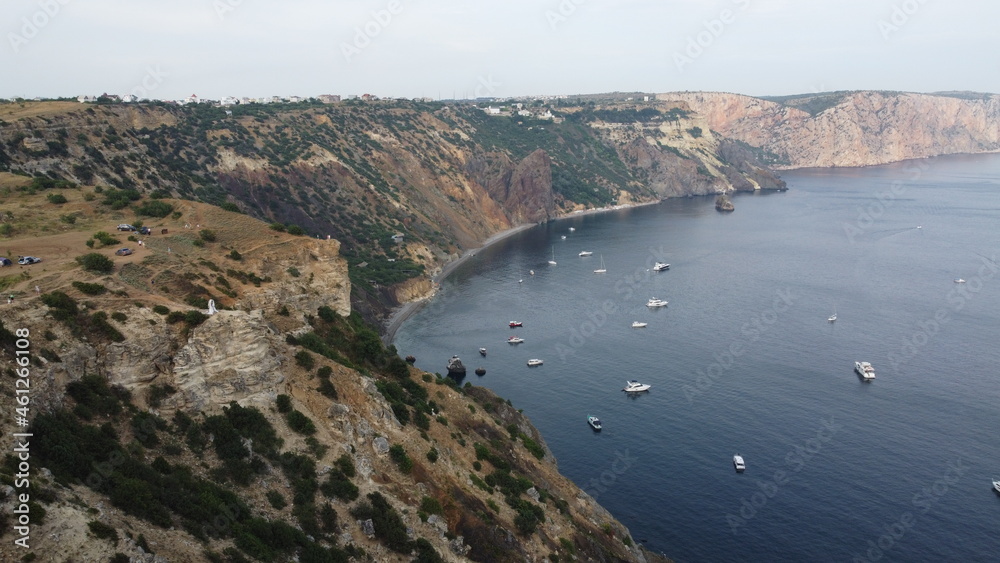 View of boats on Cape Fiolent near the city of Sevastopol in Crimea
