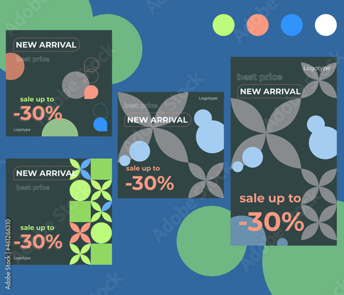 Set of sale banner template design in black color. Vector illustration.