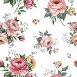 Abstract floral seamless print vintage beautiful drawn bouquets. 