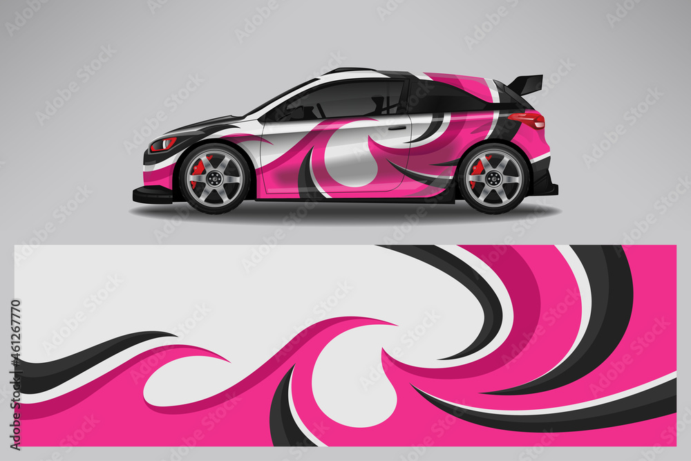 Fototapeta premium Wrap car vector design decal. Graphic abstract line racing background design for vehicle, race car, rally, adventure livery camouflage.