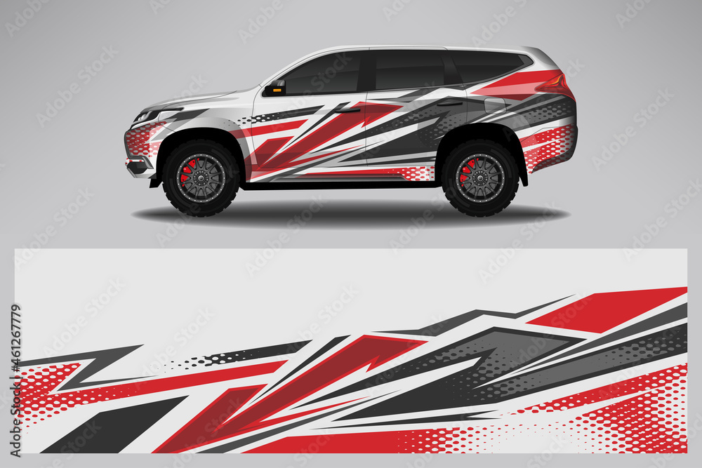 Wrap car vector design decal. Graphic abstract line racing background design for vehicle, race car, rally, adventure livery camouflage.