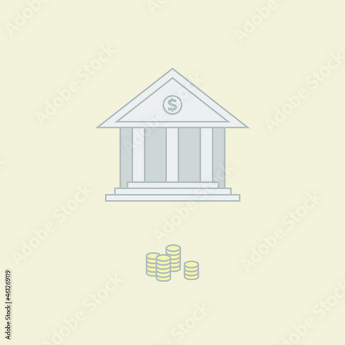 Two simple linear icons with colored fill: a bank building and a coins pile.