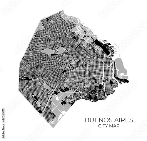 Detailed isolated street map of Buenos Aires city, Argentina. Vector illustration.