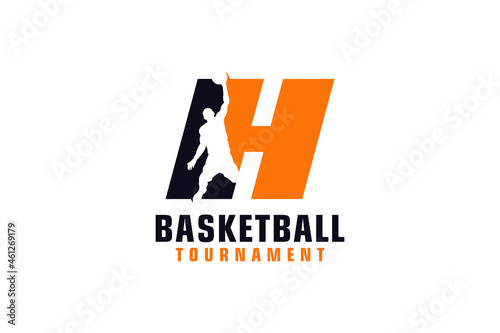 Letter H with Basketball Logo Design. Vector Design Template Elements for Sport Team or Corporate Identity.