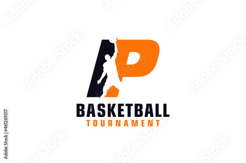 Letter P with Basketball Logo Design. Vector Design Template Elements for Sport Team or Corporate Identity.