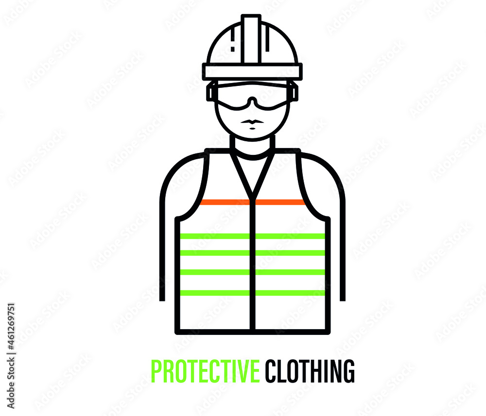 Worker with Personal Protective Suit and Safety Icon Over White Background.
Worker with Personal Protective Suit and Safety Icon Over White Background.