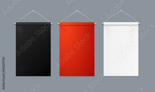 Фотография Realistic Detailed 3d Banner Pennant Flag Set. Vector