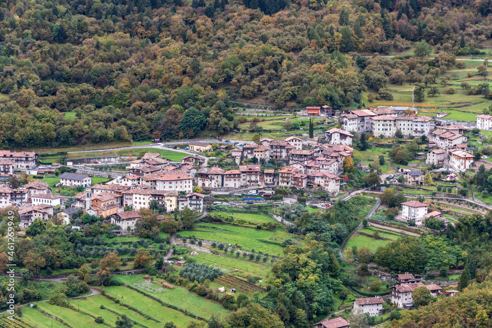 Aerial view of Canale di Tenno village in Italy