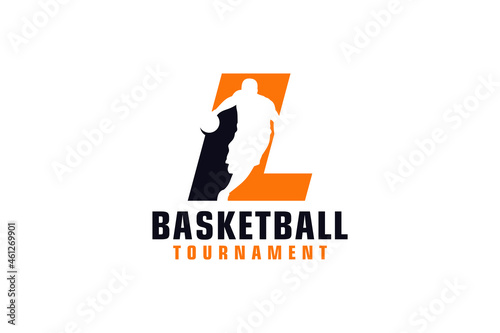Letter L with Basketball Logo Design. Vector Design Template Elements for Sport Team or Corporate Identity.