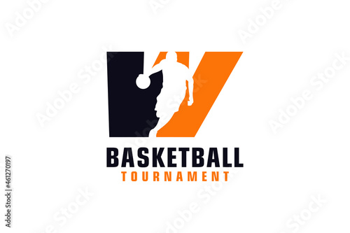 Letter W with Basketball Logo Design. Vector Design Template Elements for Sport Team or Corporate Identity.