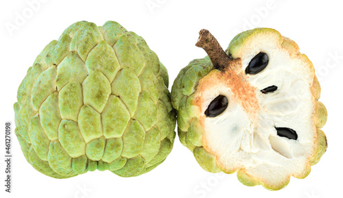 Sugar apple or custard apple with slice isolated on white background.