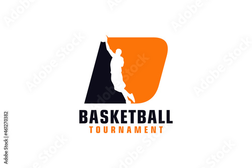 Letter D with Basketball Logo Design. Vector Design Template Elements for Sport Team or Corporate Identity.