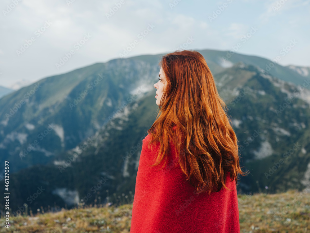 woman in the mountains home nature red plaid cool travel woman in the mountains home nature red plaid cool travel