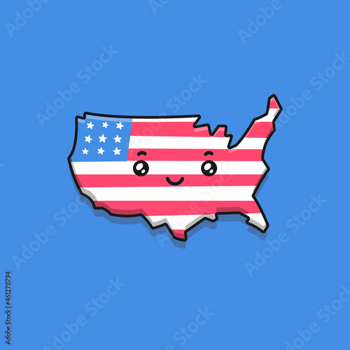 USA map kawaii cartoon character vector illustration