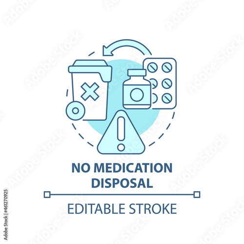 No medication disposal blue concept icon. Waste management abstract idea thin line illustration. Pharmaceutica garbage disposal. Hazardous trash. Vector isolated outline color drawing. Editable stroke