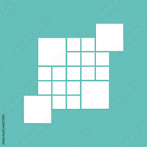 19 square collage. Family photo collage frames template. Vector collage layout for photo montage. Wall family template.