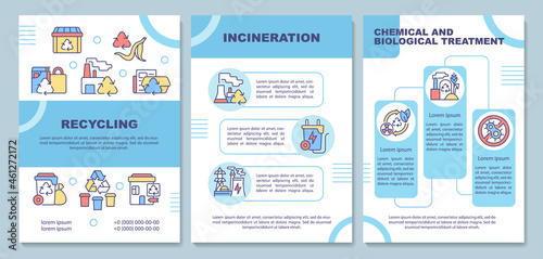 Waste disposal methods brochure template. Garbage processing. Flyer, booklet, leaflet print, cover design with linear icons. Vector layouts for presentation, annual reports, advertisement pages
