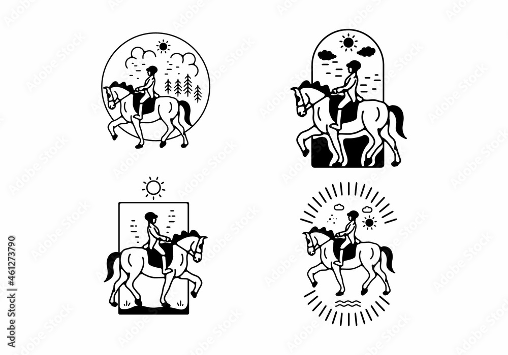 Line art illustration of riding horse