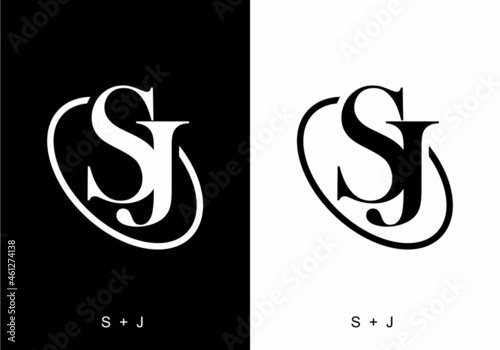 Black and white color of SJ initial letter