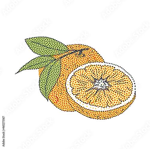 Colored orange vector in minimal halftone dotted style, fresh fruit with many vitamins and antioxidants