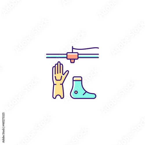 3d printed prosthetics RGB color icon. Fully customized design to wearer. Use lightweight materials. Artificial limbs fabrication. Bioprinting. Isolated vector illustration. Simple filled line drawing