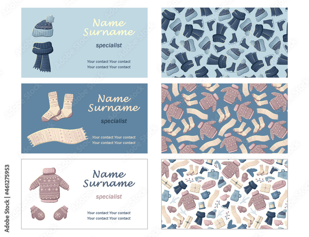Business card layouts. For knitting. needlework and knitted clothes.