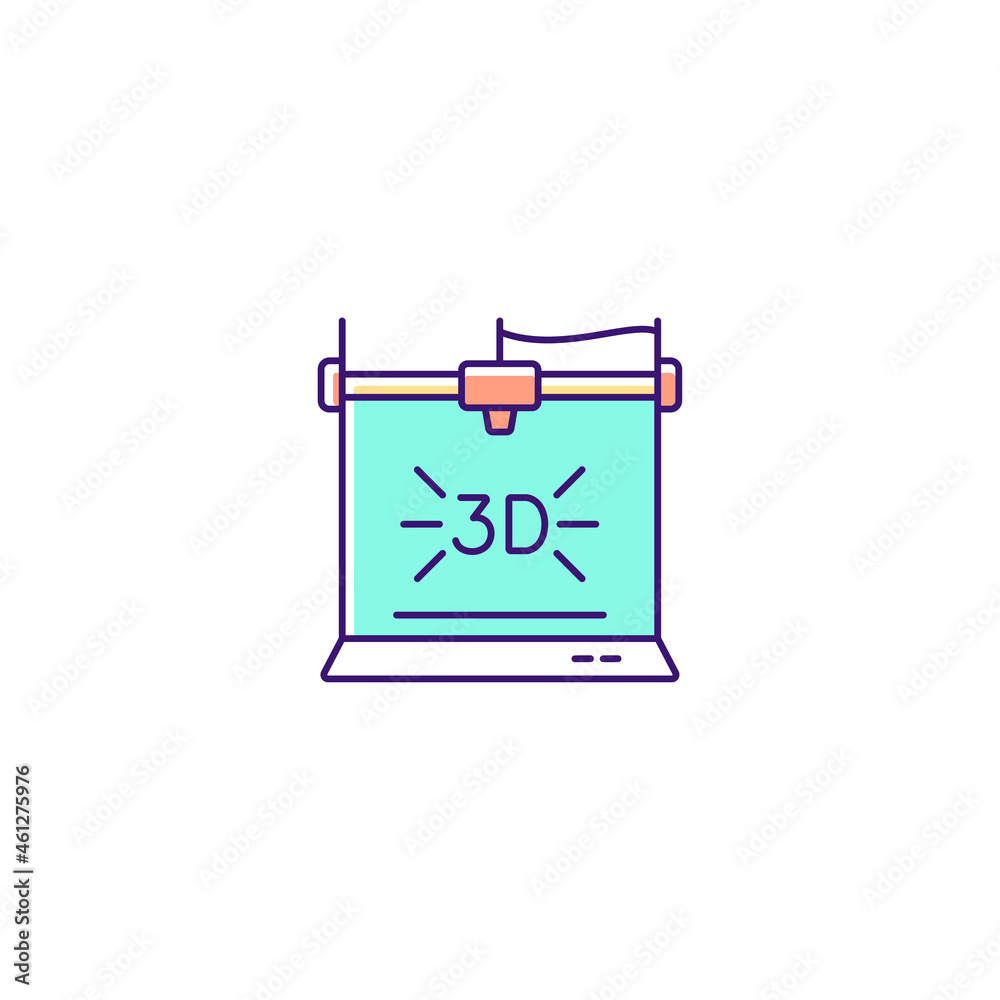 3d printer RGB color icon. Technological advancement. 3d bioprinting. Three dimensional object fabrication. Additive manufacturing. Isolated vector illustration. Simple filled line drawing 3d printer RGB color icon. Technological advancement. 3d bioprinting. Three dimensional object fabrication. Additive manufacturing. Isolated vector illustration. Simple filled line drawing