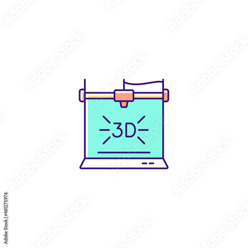 3d printer RGB color icon. Technological advancement. 3d bioprinting. Three dimensional object fabrication. Additive manufacturing. Isolated vector illustration. Simple filled line drawing