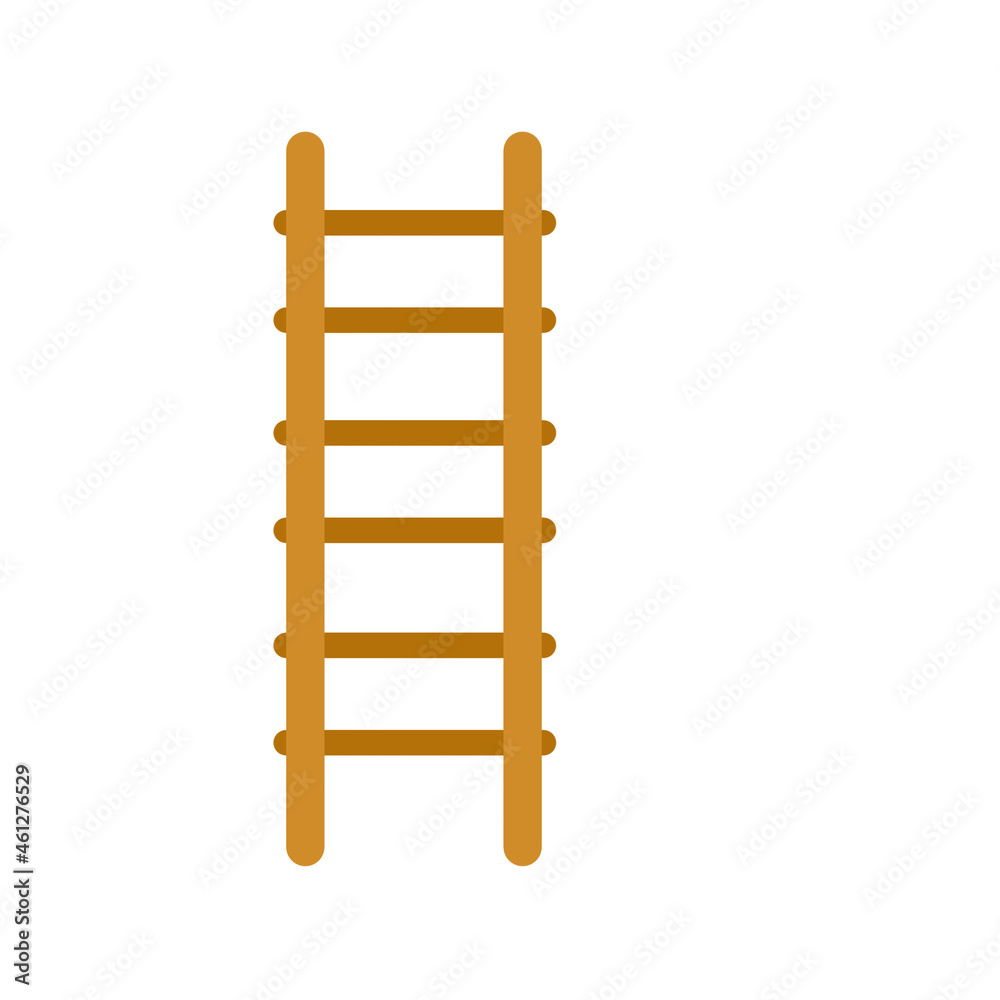 Wooden stairs. Rural Tool for lifting up on roof. item with steps. Cartoon flat illustration Brown rustic instrument Wooden stairs. Rural Tool for lifting up on roof. item with steps. Cartoon flat illustration Brown rustic instrument