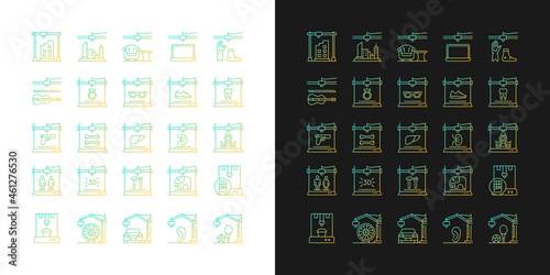 3d printing technology gradient icons set for dark and light mode. Rapid prototyping. Thin line contour symbols bundle. Isolated vector outline illustrations collection on black and white