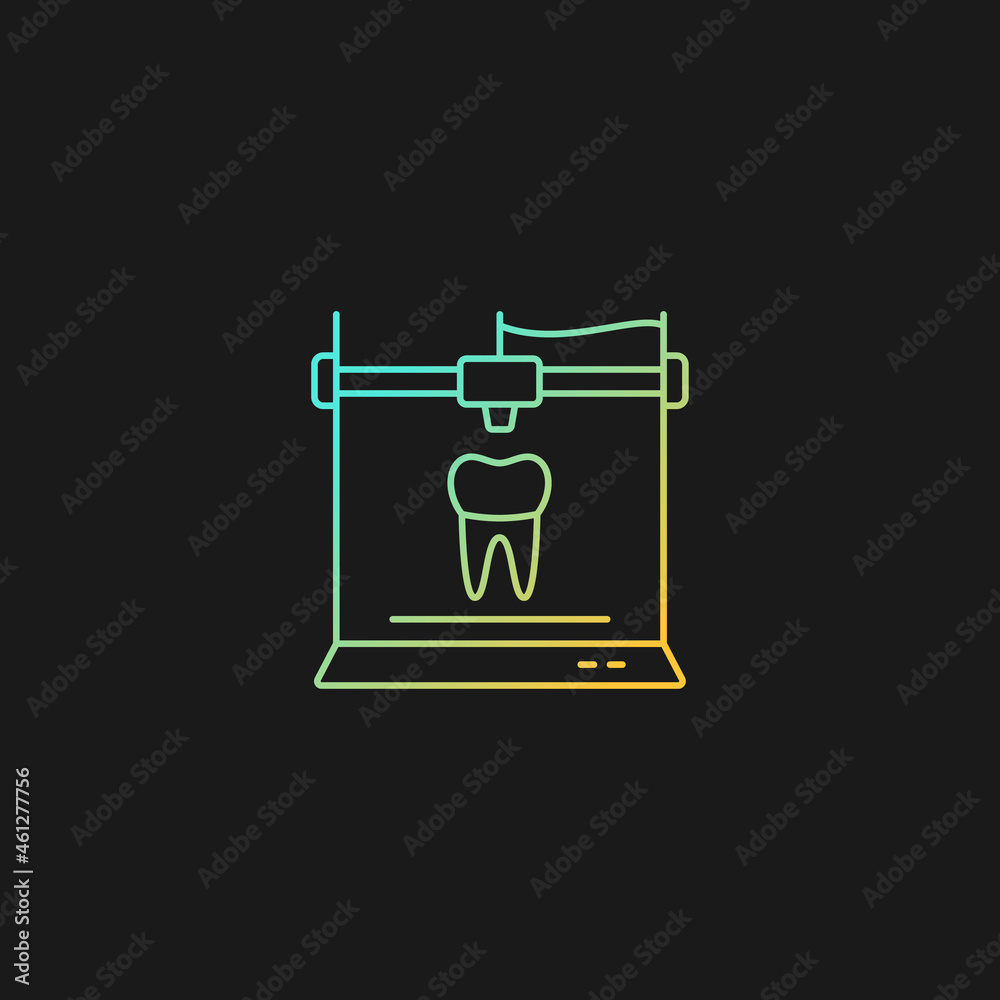 3d printing for dentistry gradient vector icon for dark theme. Dental implants production. Innovation in medical field. Thin line color symbol. Modern style pictogram. Vector isolated outline drawing 3d printing for dentistry gradient vector icon for dark theme. Dental implants production. Innovation in medical field. Thin line color symbol. Modern style pictogram. Vector isolated outline drawing