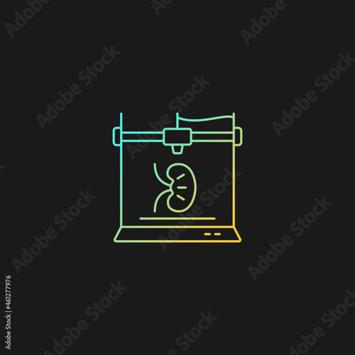 3d printed kidney gradient vector icon for dark theme. Developing 3d organ structure. Biomedical engineering. Thin line color symbol. Modern style pictogram. Vector isolated outline drawing