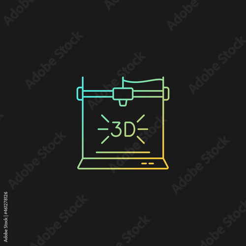 3d printer gradient vector icon for dark theme. Technological advancement. 3d bioprinting. Additive manufacturing. Thin line color symbol. Modern style pictogram. Vector isolated outline drawing