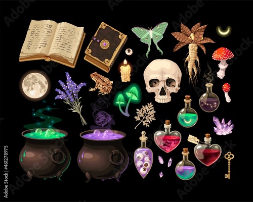 Big vector set of witch craft supplies photo