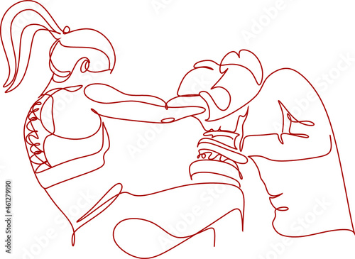 Continuous line art woman boxer.  One line drawing of a healthy boxer vector illustration. Minimal line drawing of young sporty woman boxing. Boxing match promotion poster