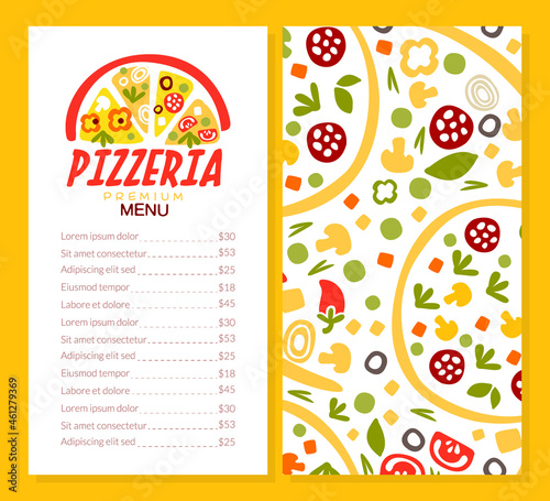 Pizza House or Pizzeria Menu Vector Vertical Template