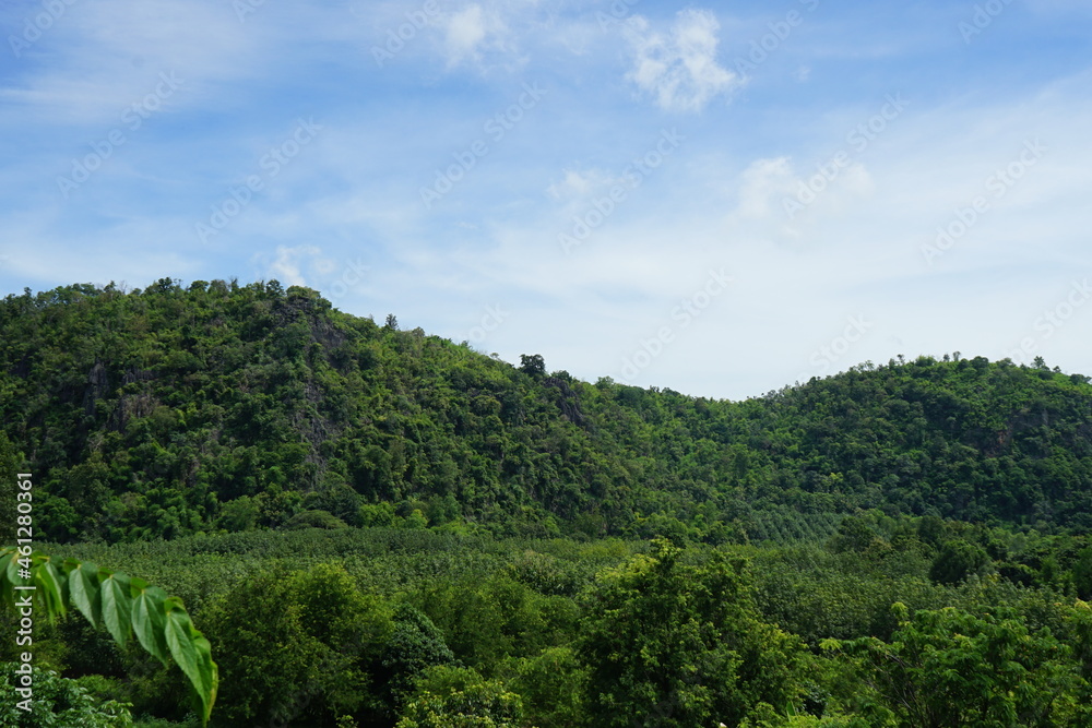 
picture of mountains with greenery with the grass and the sky