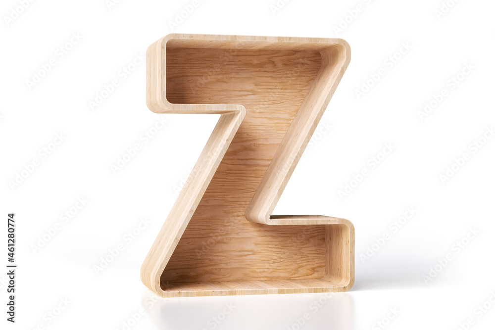 Wood 3D letter Z. Design idea for displaying books or small decorative objects. High quality 3D rendering. Wood 3D letter Z. Design idea for displaying books or small decorative objects. High quality 3D rendering.