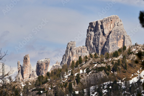 Spectacular view of Cinque Torri iconic mountain of the Italian Dolomites in Europe