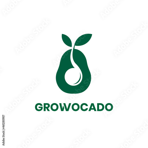 Avocado sprouts buds and grow illustration logo identity. Green Leaf avocado nature logo for brand