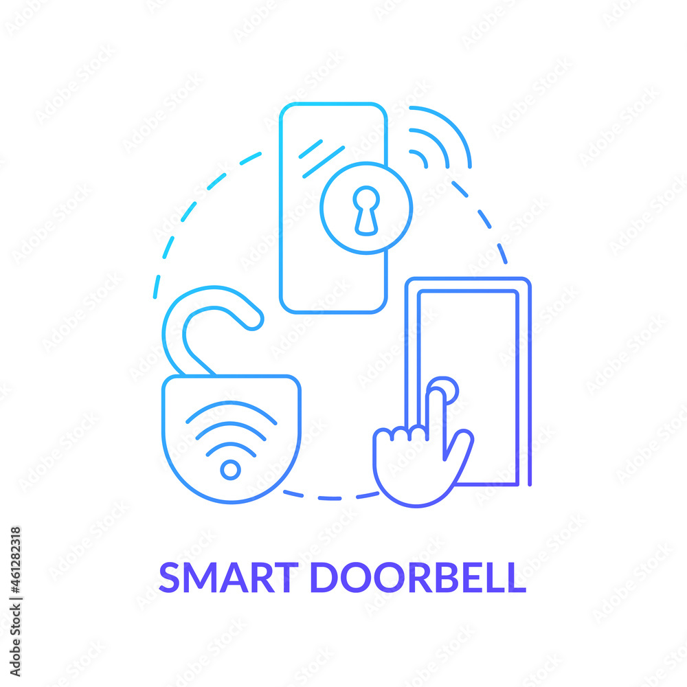 Smart doorbell blue gradient concept icon. Digital video and ring tool abstract idea thin line illustration. Smart home system. Internet of things. Vector isolated outline color drawing.