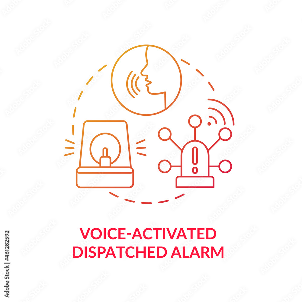Voice activated dispatched alarm blue gradient concept icon. Alarm system abstract idea thin line illustration. Robbery protection technology. Vector isolated outline color drawing. Voice activated dispatched alarm blue gradient concept icon. Alarm system abstract idea thin line illustration. Robbery protection technology. Vector isolated outline color drawing.